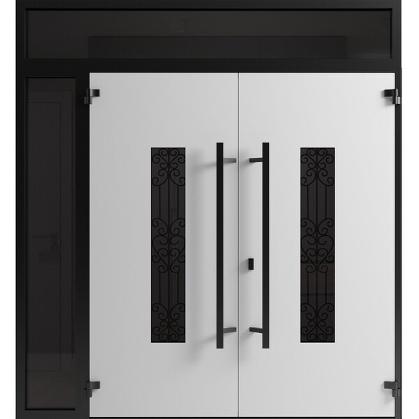 Vdomdoors Front Exterior Prehung Aluminum Double Doors Ronex1205 Bronze Oak Top Transom Mirrored Clear Glass RONEX1205DEXD-OAK-W72+16xH96+12-LH-O - main