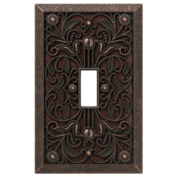 Amerelle Filigree Wallplate, 4-1/2 in L, 2-13/16 in W, 1 -Gang, Metal, Aged Bronze 65TDB - main