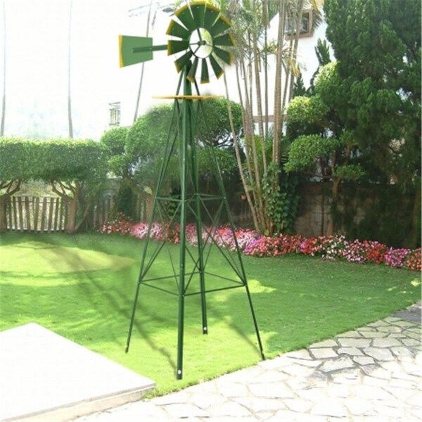 Grilltown 8 ft. Windmill Tall Ornamental Weather Vane, Green Powder-Coat Finish with Yellow Trimmed Blades GR2629126 - main