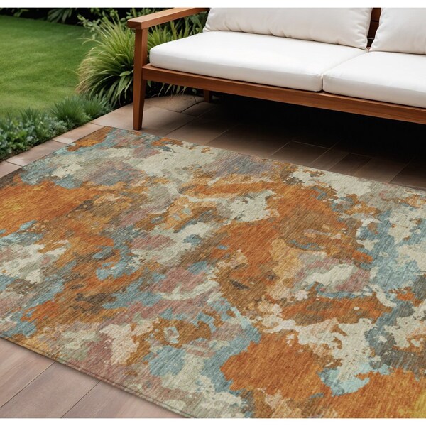 Homeroots 8' X 10' Copper And Orange Abstract Washable Indoor Outdoor Area Rug 609591 - main