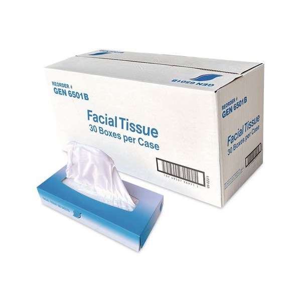 Gen Facial Tissue, 2-Ply, Flat Box, White, 100 Sheets/Box, 30 PK GEN6501 - main