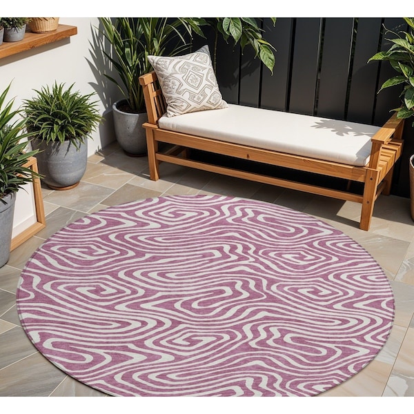Homeroots 8' Plum And Ivory Round Abstract Washable Indoor Outdoor Area Rug 599006 - main