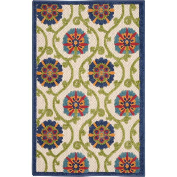 Homeroots 3' X 4' Navy Blue Beige Green Blue And Red Floral Indoor Outdoor Area Rug 546775 - main
