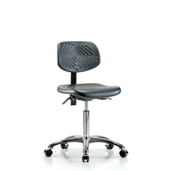 Blue Ridge Ergonomics Chair, Poly, Med Bench, Chrome Tilt Casters, No Arms, 19-1/2" to 27-1/2" Height, Black; Blue BR-PMBCH-CR-T1-A0-NF-CC - main