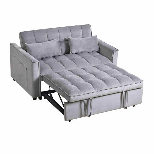 Homeroots 73" Gray Velvet Sleeper Sleeper Reclining Sofa With Toss Pillows 721464 - main