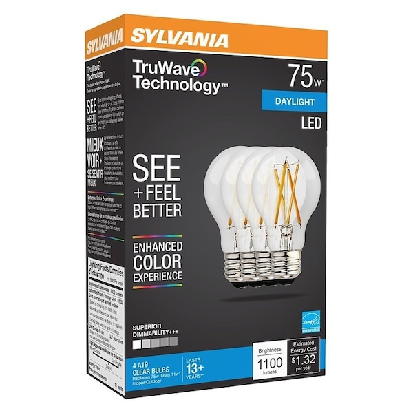 Sylvania Natural LED Bulb, General Purpose, A19 Lamp, 75 W Equivalent, E26 Lamp Base, Dimmable, Clear 40803 - main