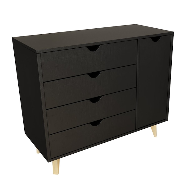 Homeroots 35" Black Solid Wood Four Drawer Combo Dresser 489583 - main