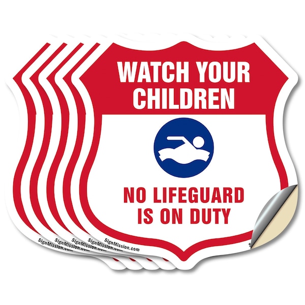 Signmission Pool Safety Shield Sign Attention Watch, 4 inch X 4 inch, Vinyl Decal, 5PK SHI-D-5PACK-4-430 - main