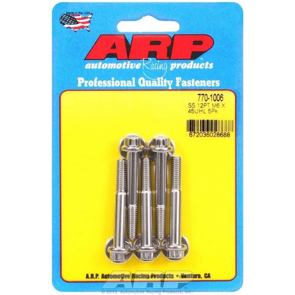 Arp 770-1006 6 x 1 x 45 mm 12-Point Stainless Steel Bolt Kit, 5 Piece ARP770-1006 - main