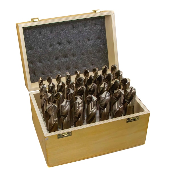 Drill America 33 Piece Cobalt Drill Bit Set with Reduced 1/2" Shank, 1/2" - 1", Wood Case, DWDCO DWD833SD-CO-WOOD - main
