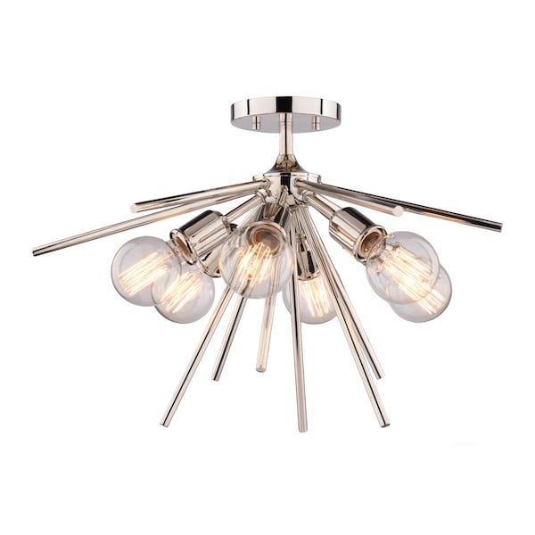 Vaxcel Estelle 6-Light 24 in W Polished Nickel Mid-Century Modern Sputnik Semi Flush Ceiling Fixture C0161R - main