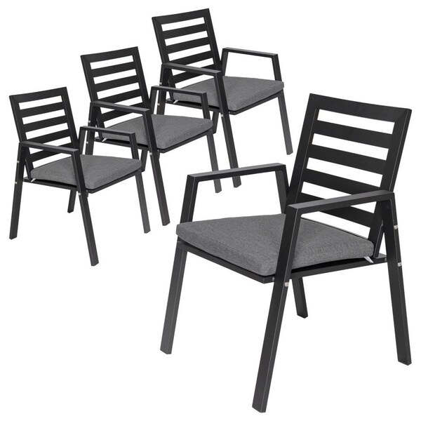 Leisuremod Chelsea Modern Patio Dining Armchair in Aluminum with Removable Cushions, Black, 4PK CC20BL-BL4 - main