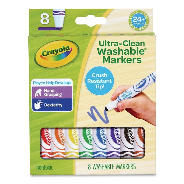 Crayola Toddler Friendly Ultra-Clean Washable Markers, Broad Crush-Resistant Dot Tips, Assorted Colors, 8PK 81-1548 - main