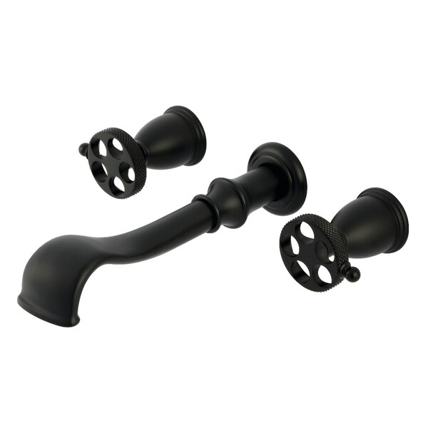 Kingston Brass Two-Handle Wall Mount Tub Faucet with Knurled Handle, Matte Black KS5020RKX - main