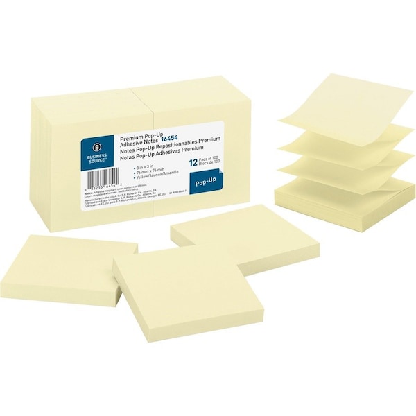 Business Source NOTES, POPUP, 3X3, 12PK, CANARY, PK12 BSN16454 - main