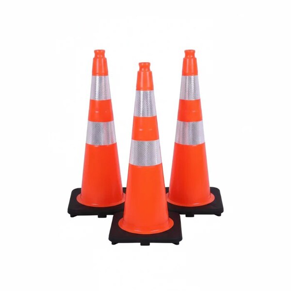 Traffic Kontrol 36in Traffic Safety Cone, 12 Lbs, Orange, 6in + 4in Hi Intensity Reflective Collars, 3PK TKTC-36-12-OR-2C-3 - main
