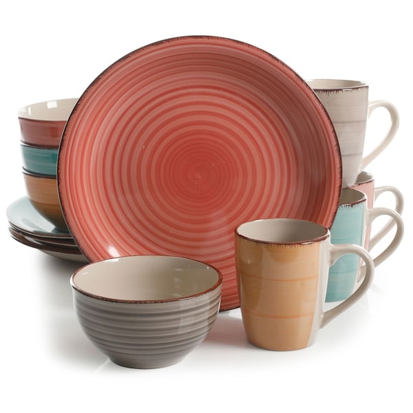 Gibson Home 12 Piece Pastel Stoneware Dinnerware Set in Assorted Colors 123360.12 - main