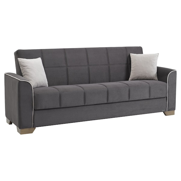 Homeroots 90" Gray Chenille Sleeper Sofa And Toss Pillows With Brown Legs 607123 - main