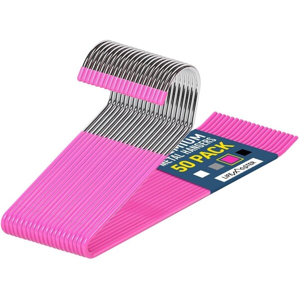 Lifemaster Pink Metal Non-Slip Pants Hangers, Heavy Duty, Space-Saving, Open-Ended Design, 50PK LMMTPIK55 - main