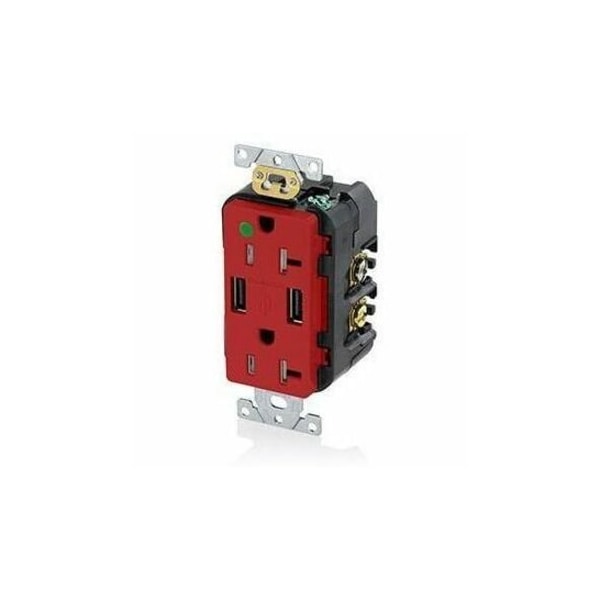 Leviton Duplex Straight Blade Receptacle, 5-20R, 20 A, 125V AC, 2 Pole, 3 Wire, Surface Mount T5832-HGR - main