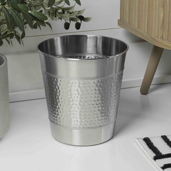 Happimess Riley Modern Classic Hammered Steel Accent 2 Gal Waste Bin, Brushed Steel, 2PK HPM1111C-SET2 - main