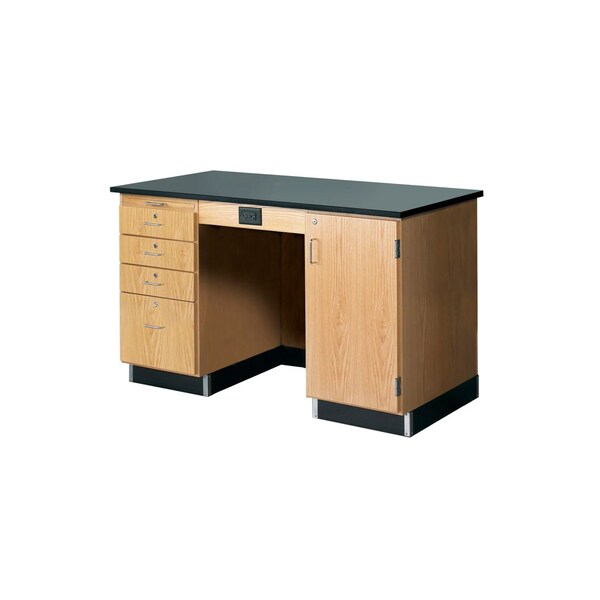 Diversified Spaces Instructor's Desk, Oak, Wood Frame, 60 in W, Black/Red 1216KF-R - main