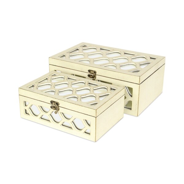 Homeroots Set of Two White Mirrored Glass And Solid Wood Box With Lid, 2PK 399683 - main