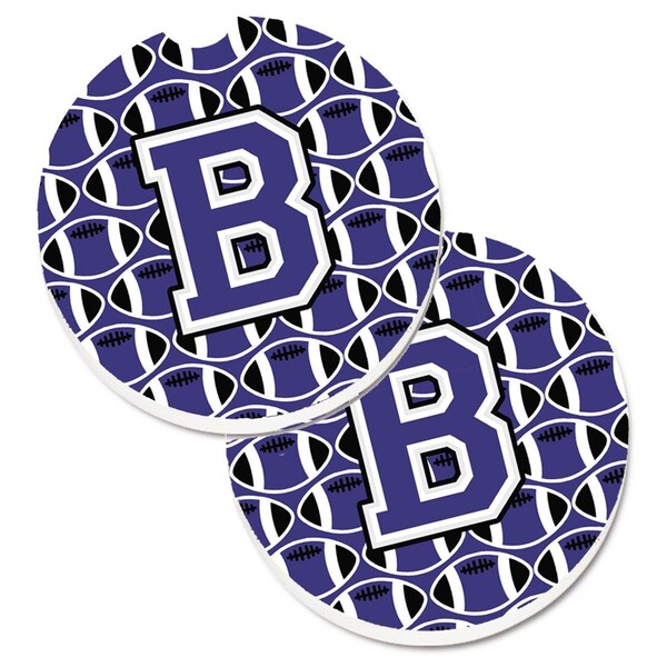 Carolines Treasures Letter B Football Purple and White Cup Holder Car Coaster, PK2 CJ1068-BCARC - main