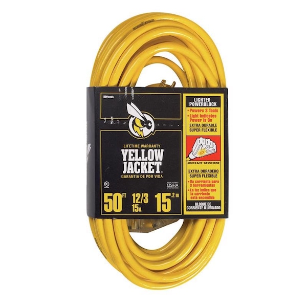 Yellow Jacket Indoor or Outdoor 50 ft. L Yellow Triple Outlet Cord 12/3 SJTW 2827 - main