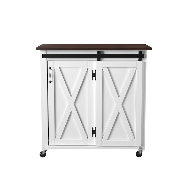 Homeroots 35in Dark Brown and White Wood Rolling Kitchen Cart 402556 - main