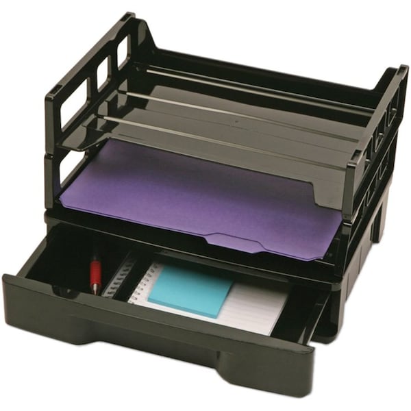 Officemate Drawer with Letter Tray, Black, Plastic, 14 3/8 in W, 9 in L, 7 1/2 in H, 10.3" D 26094 - main