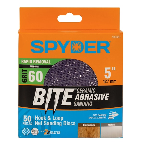 Spyder 5-Inch 60 Grit Ceramic Net Hook and Loop Sanding Discs, 50PK 500067 - main