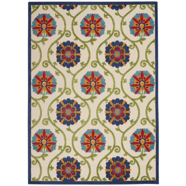 Homeroots 5' X 8' Navy Blue Beige Green Blue And Red Floral Indoor Outdoor Area Rug 546777 - main