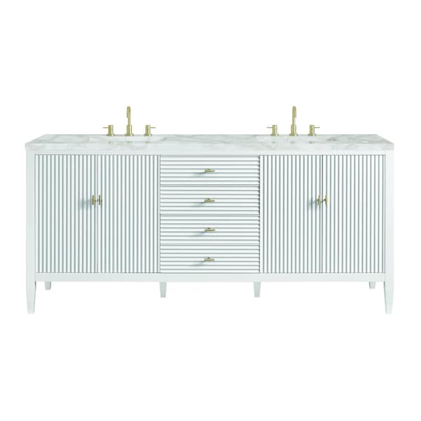 James Martin Vanities Myrrin 72in Double Vanity, Bright White w/ 3 CM Victorian Silver Silestone Top 485-V72-BW-FVSL - main