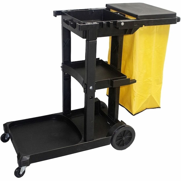 White Janitors Gray Cart with 25 Gallon Yello 6850 - main