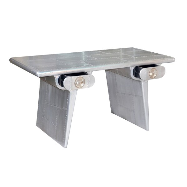 Homeroots 60" Silver Aluminum Writing Desk With Two Drawers 489180 - main