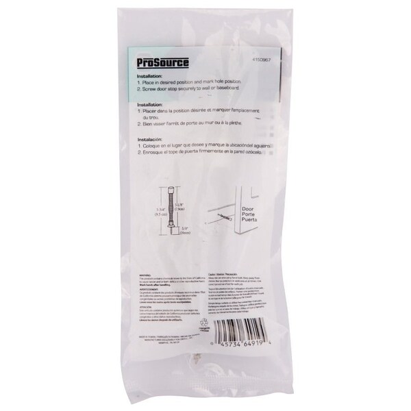 Prosource Light-Duty Door Stop, 3/4 in Dia Base, 3 in Projection, Plastic & Steel, Chrome'' H61-Z012-PS - main