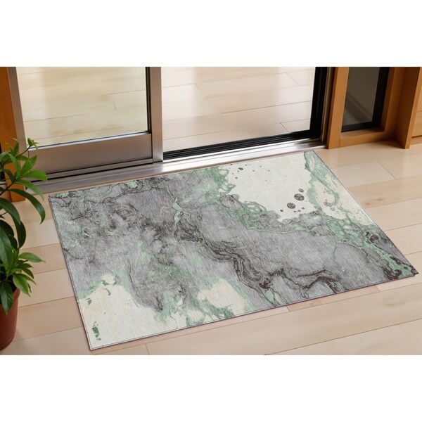 Homeroots 3' X 5' Green And Gray Abstract Washable Indoor Outdoor Area Rug 631879 - main