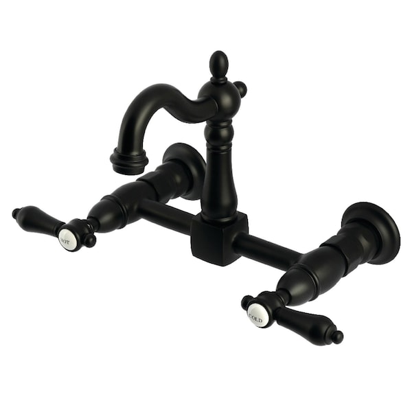 Kingston Brass Two-Handle Wall Mount Bridge Kitchen Faucet, Matte Black KS2440BAL - main