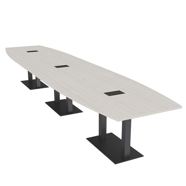 Skutchi Designs Boat Conference Table With Power Unit, 48 in W, 192 in L, Ivory HAR-BOT-48x192-DOU.BK-K458-EBLK - main