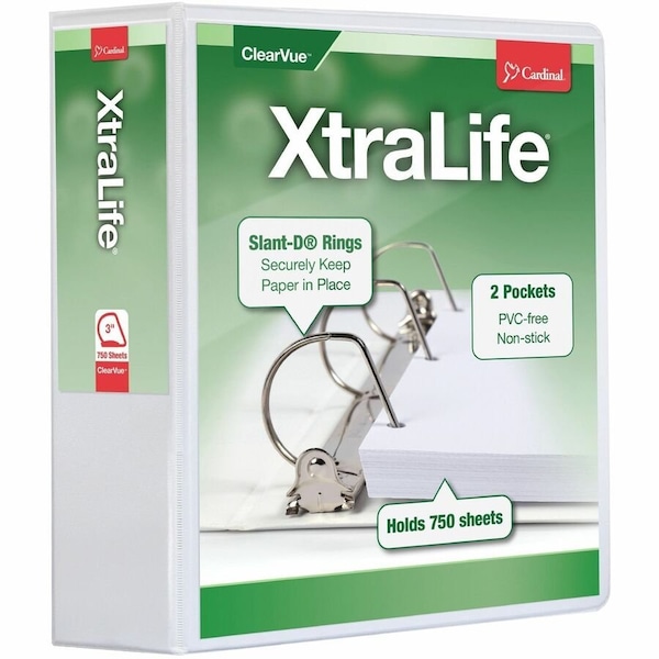 Cardinal Xtralife ClearVue Locking SlantD Binders, White CRD26330 - main