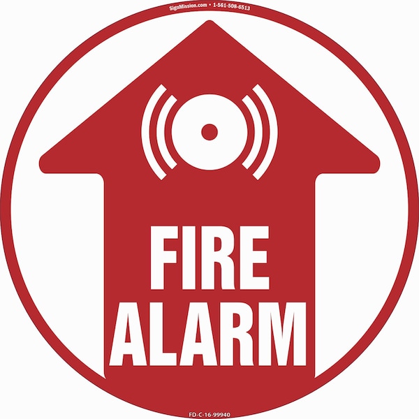 Signmission Fire Alarm 16in Non-Slip Floor Marker, 16" x 16", FD-2-C-16-99940 FD-2-C-16-99940 - main