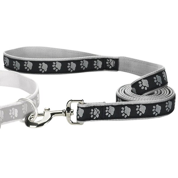 Casual Canine Two-Tone Pawprint Dog Lead, 6 ft L, 1 in W, Nylon Line, Black, Fastening Method: Swivel Clip ZA8861 66 17 - main