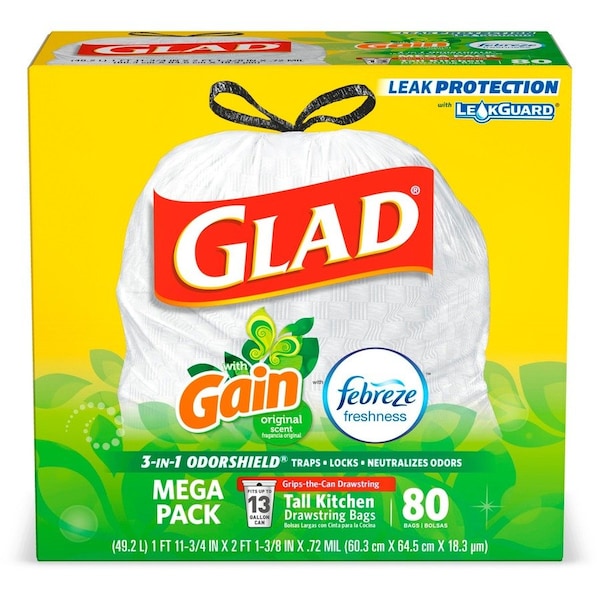 Glad 13 gal Trash Bags, 24 in x 27.38 in, Extra Heavy-Duty, .95 Mil, White, 240 PK 78900 - main
