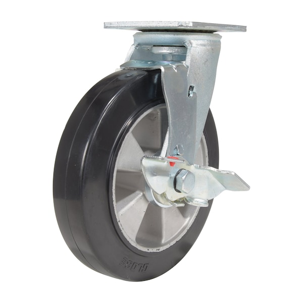 Vestil Rubber Swivel With Brake Caster 8 In. Diameter x 2 In. Width 881 Lb. Capacity Black/Gold CST-VE-8X2MRA-SWB - main