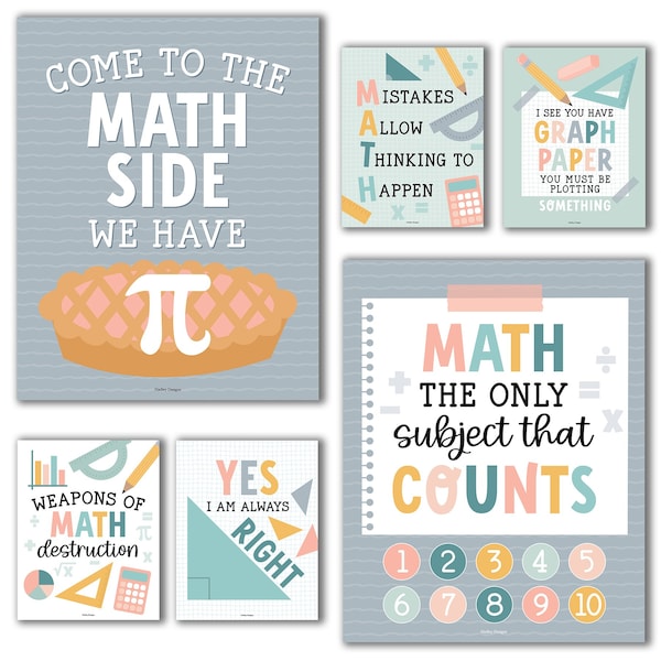 Hadley Designs Boho Math Bulletin Board Classroom Decor Posters, 6-Piece Set X004BEB10P - main