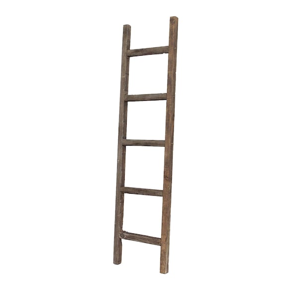 Homeroots 5 Step Rustic Espresso Gray Wood Ladder Shelf 380328 - main
