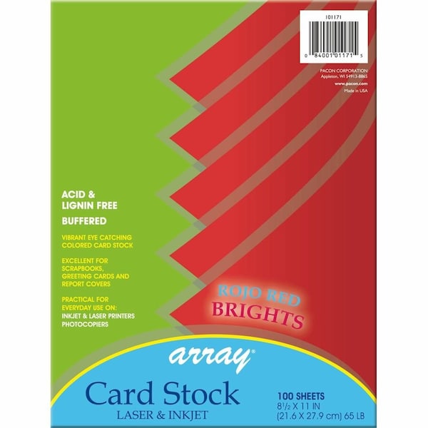 Pacon Card Stock, Rojo Red, 8-1/2" x 11", PK100 P101171 - main