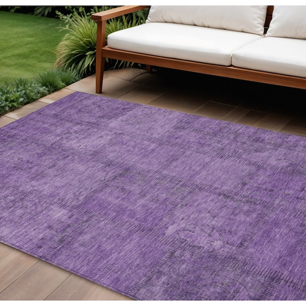 Homeroots 8' X 10' Purple Eggplant And Gray Patchwork Washable Indoor Outdoor Area Rug 581608 - main