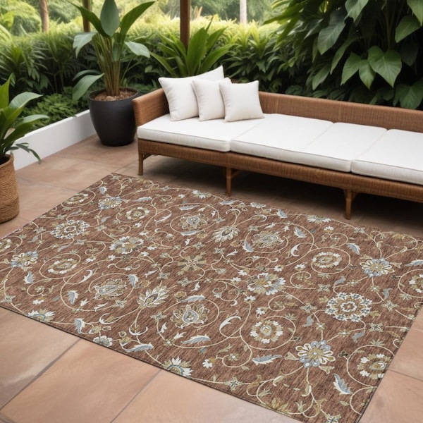 Homeroots 8' X 10' Brown Ivory And Gray Moroccan Washable Indoor Outdoor Area Rug 605178 - main